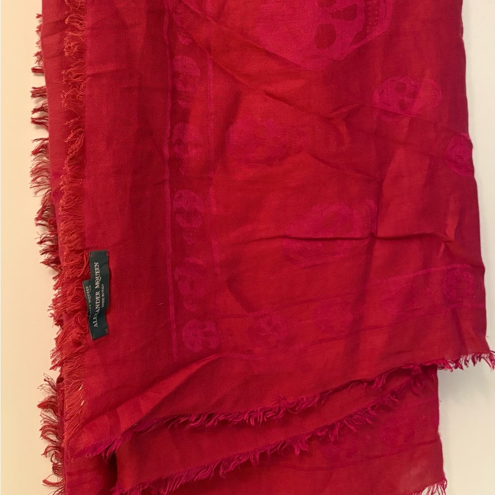 Authentic Alexander McQueen Fuchsia Fringed Scarf